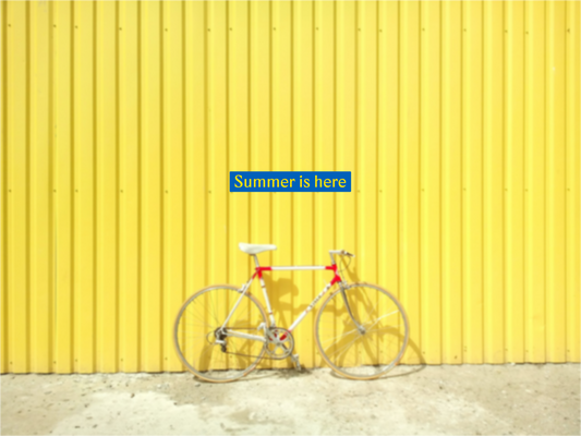 Yellow background with bike that says "summer is here" to introduce the Muse and Mate "summer light practice ideas"